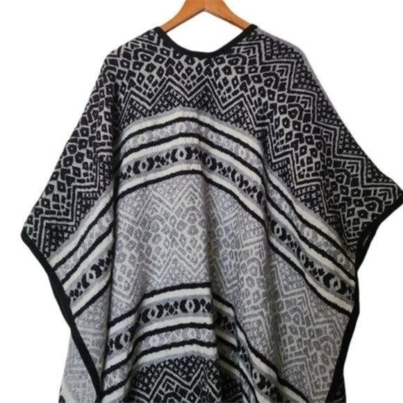 Michael‎ Stars Textured Ruana Poncho Black White Gr - Picture 7 of 12